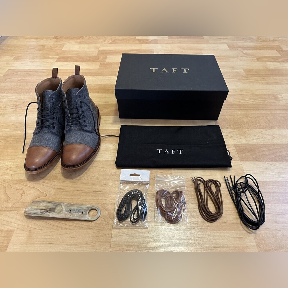 Taft The Jack Boot in Grey/Brown (Calfskin & Wool Upper) - Men’s Size 6 US 39 EU